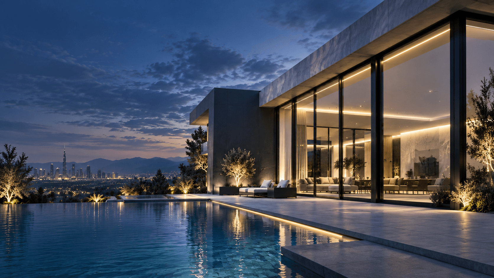Contemporary villa at night